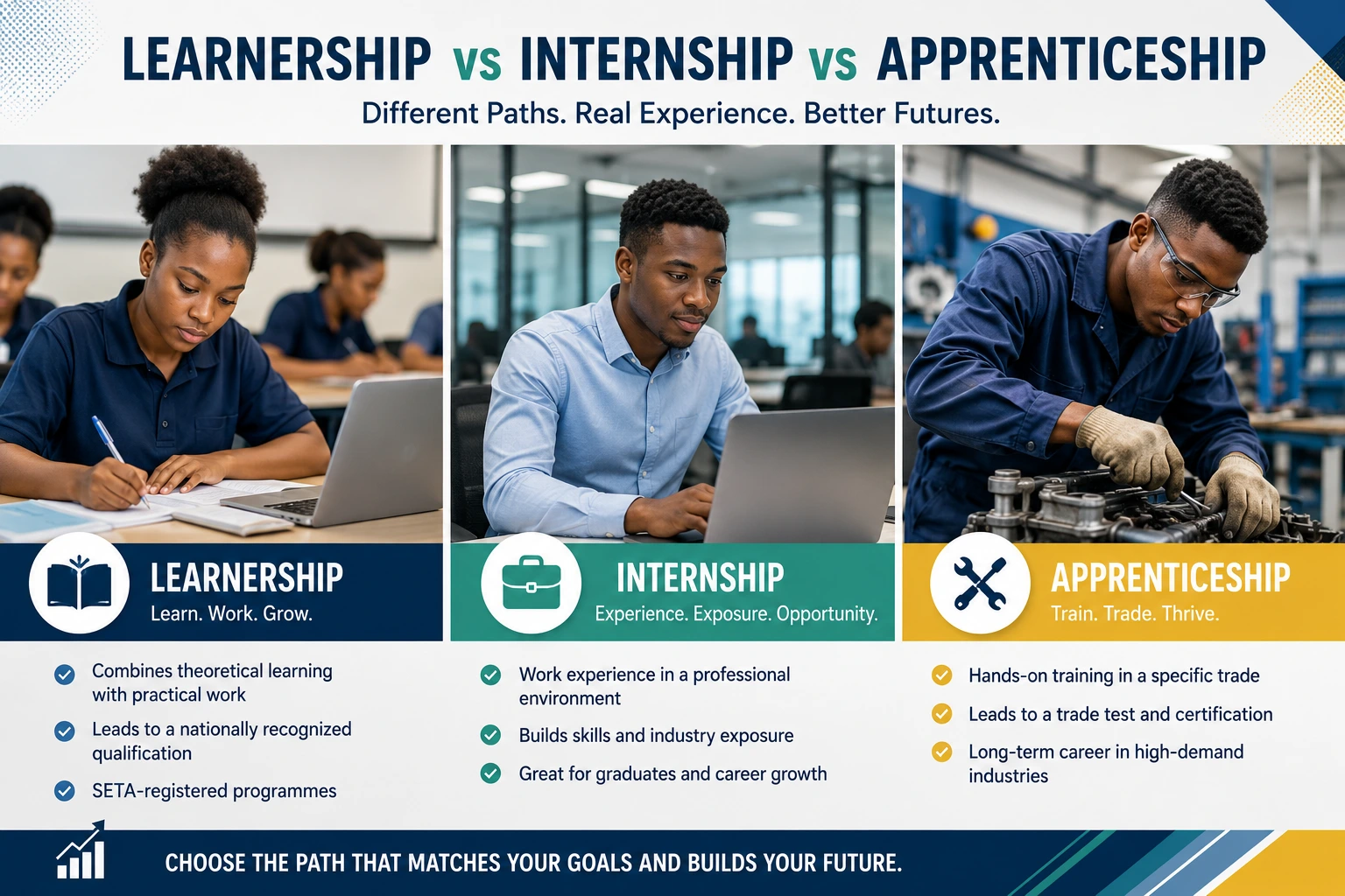 Learnership vs Internship vs Apprenticeship