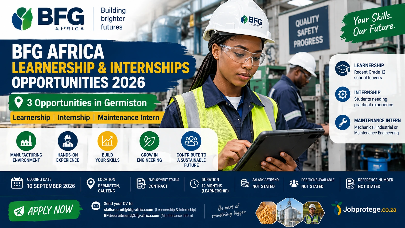 BFG Africa Learnership and Internship Opportunities 2026: 3 Opportunities Closing 10 September