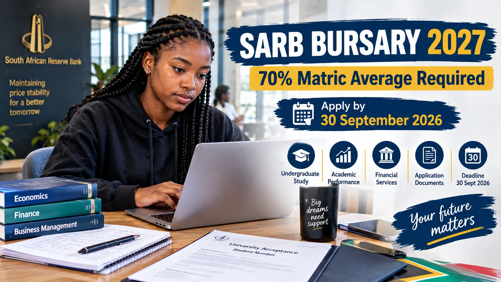 SARB Bursary 2027: 70% Matric Requirement and 30 September 2026 Deadline